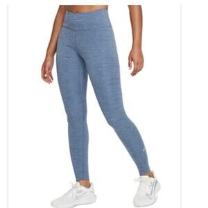 Nike One Dri Fit High Rise Leggings Heather Blue Full Length Gym Small